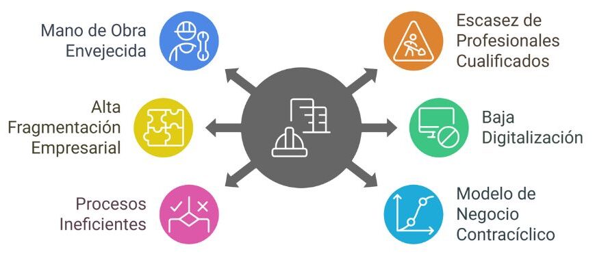 Factores que afectan la productividad en la construcción: envejecimiento laboral, baja digitalización, fragmentación empresarial y más.